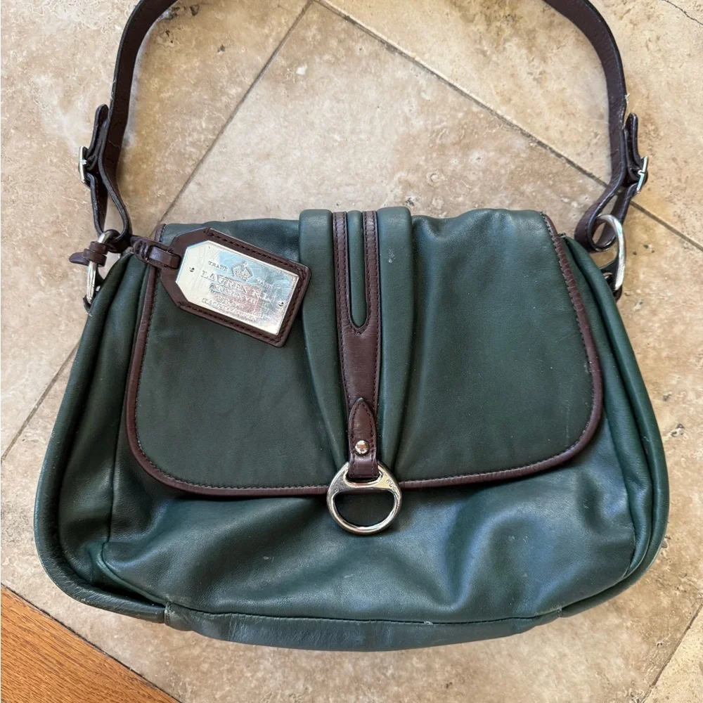 LAUREN RALPH LAUREN vintage olive, green and brown, leather handbag preowned - Picture 1 of 14